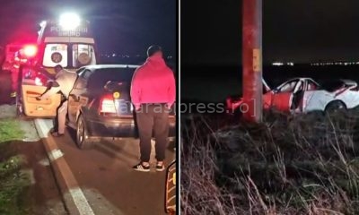 VIDEO. Accident rutier grav în județul Călărași. Un șofer rănit după ce a intrat cu mașina într-un stâlp între Vasilați și Budești