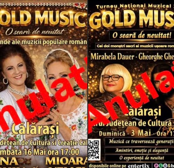 Evenimente anulate la Călărași: spectacolele Gold Music 2026 cu Dauer, Gheorghiu, Loghin și Velicu NU mai au loc