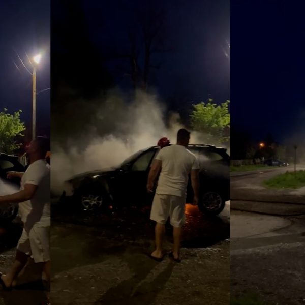 Mașină cuprinsă de flăcări pe drumul principal din Rasa. Intervenție rapidă a pompierilor, fără victime