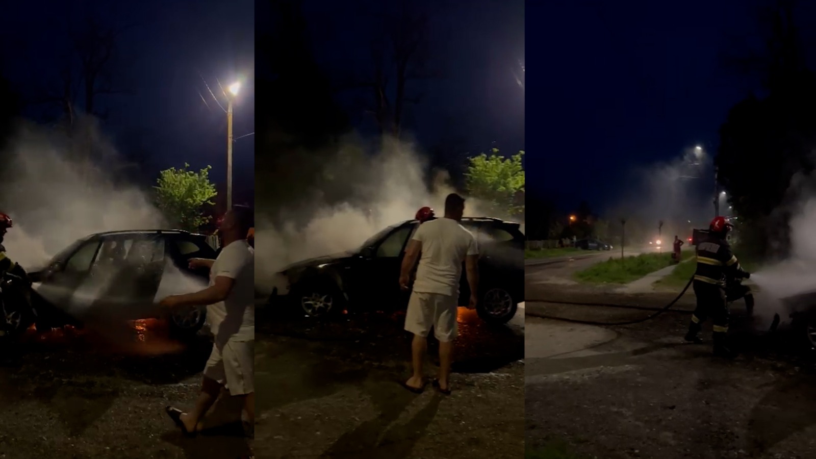 Mașină cuprinsă de flăcări pe drumul principal din Rasa. Intervenție rapidă a pompierilor, fără victime