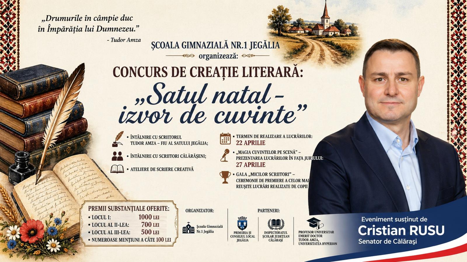 Senatorul Cristian Rusu salută inițiativa educațională din Jegălia: concursul „Satul natal – izvor de cuvinte”
