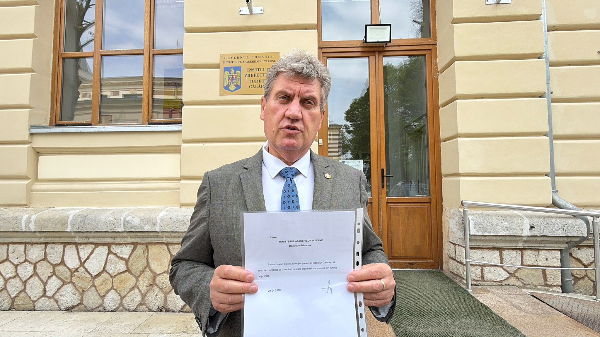 Prefectul județului Călărași, Laurențiu State, a demisionat. „Am ales să fac acest pas din respect pentru călărășeni”