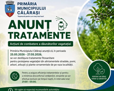 Primăria începe stropirile de noapte în Călărași. Zonele unde se vor face tratamente fitosanitare