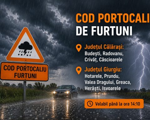 Cod portocaliu de furtuni în sudul județului Călărași. Grindină și ploi torențiale în mai multe localități