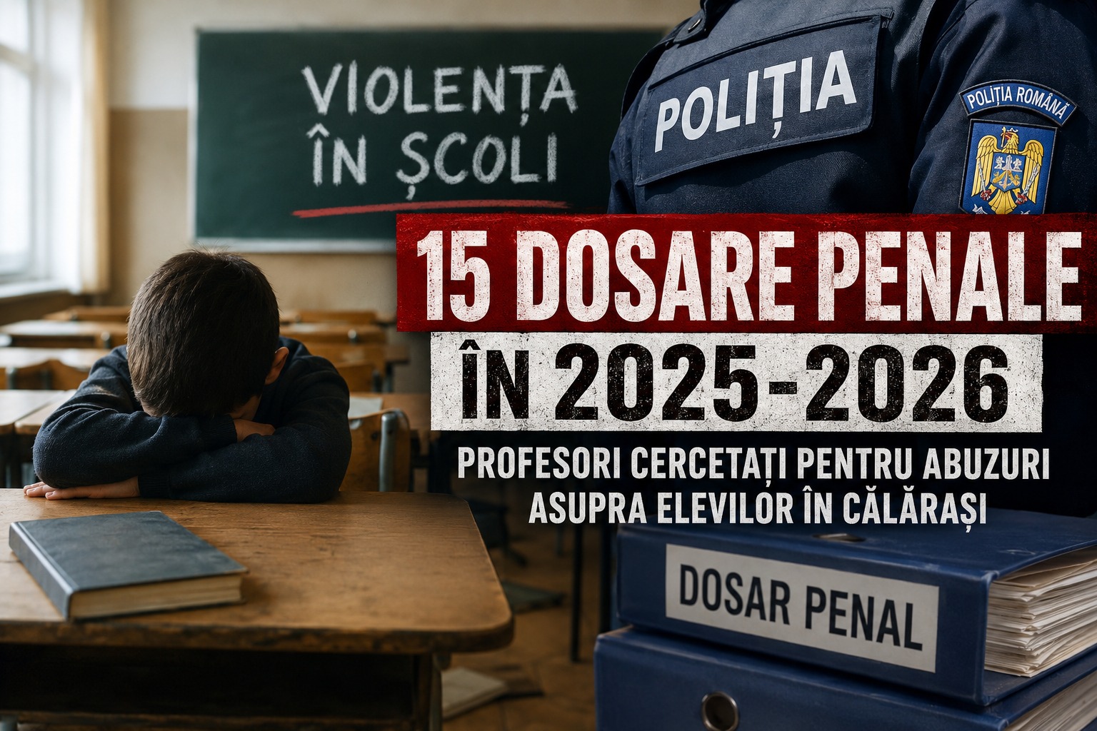 Profesori cercetați penal în Călărași. 15 dosare privind violența în școli și abuzuri asupra elevilor, în doar un an și jumătate